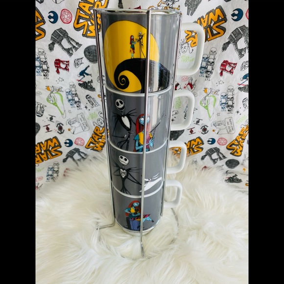 Disney Other - Disney Nightmare Before Christmas Jack Skellington Sally 4 Stackable Coffee Cup.